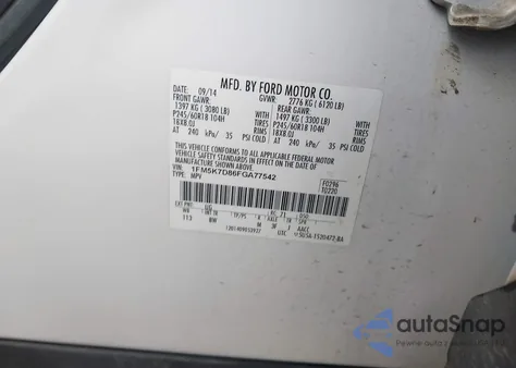 2015 Ford Explorer Xlt from USA, damaged, VIN 1FM5K7D86FGA77542
